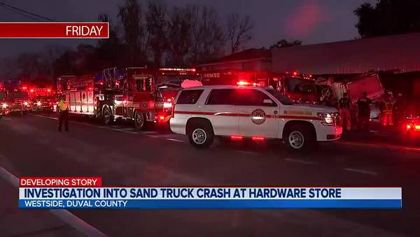 Police investigating after sand truck crashes into Jacksonville hardware store