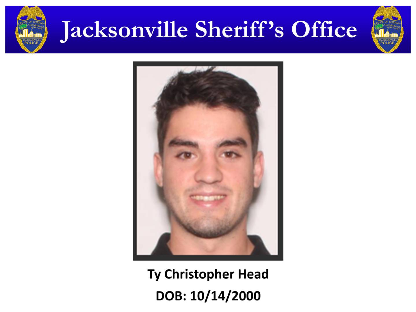 Jacksonville Sheriff's Office announces perpetrator in San Marco double murder, 22-year-old Ty Christopher Head.