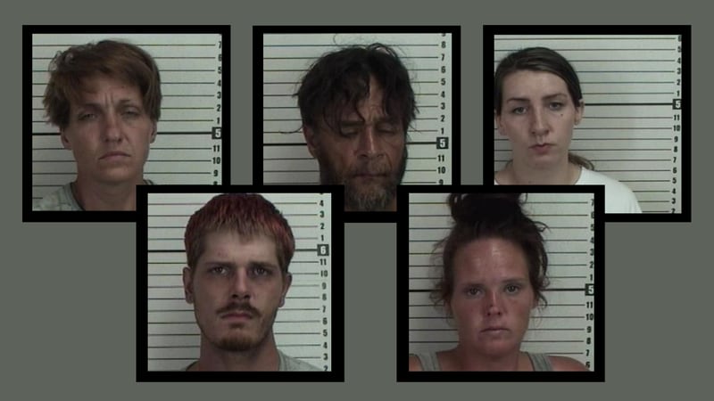 Five people have been indicted after a man’s body was found July 2023 in the water near an area known as Gilligan’s Island. Police have identified the man found as 29-year-old John Andrew Mamph. From top left, clockwise: Debra Leane Doughtery; Frank Patrick Kennedy III; Bernice Rose McGuire; Megan Leigh Robison; Anthony Scott Mistretta.