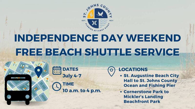St. Johns County offers free beach shuttle service from July 4 through July 7.