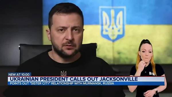 Ukrainian president calls out Jacksonville for ties to Russian city