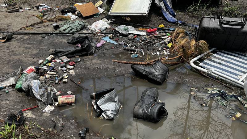 A homeless camp around Gilligan's Island, where a body was found in the water.