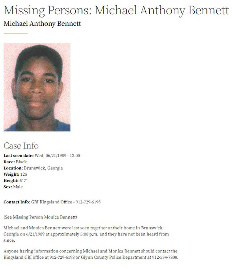 Michael Anthony Bennett was last seen in Brunswick on June 21, 1989.