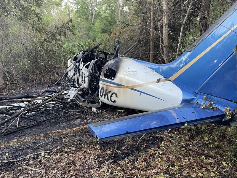 FHP confirmed that a single engine plane crash into the tree line after the pilot lost control during takeoff.
