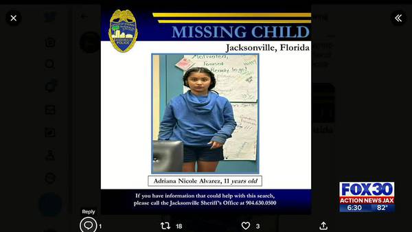 Update: Missing Jacksonville child found safe, JSO says 