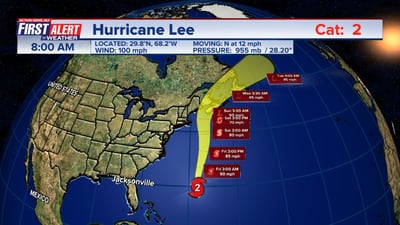 Hurricane Lee downgrades to Category 2, strong rip currents expected through the weekend
