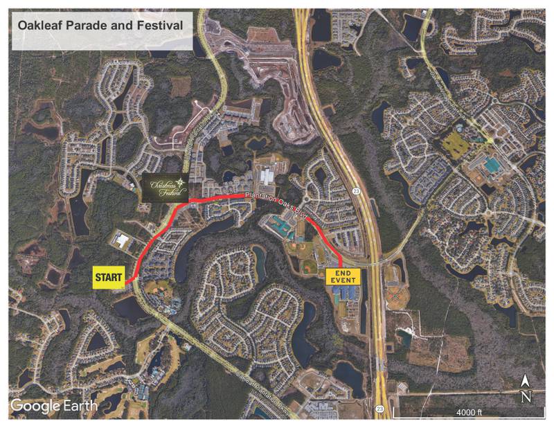 Route for the Oakleaf Christmas Parade and Festival taking place on Dec. 9 at 6 p.m.