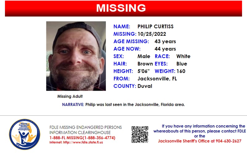 Philip Curtiss was reported missing from Jacksonville on Oct. 25, 2022.