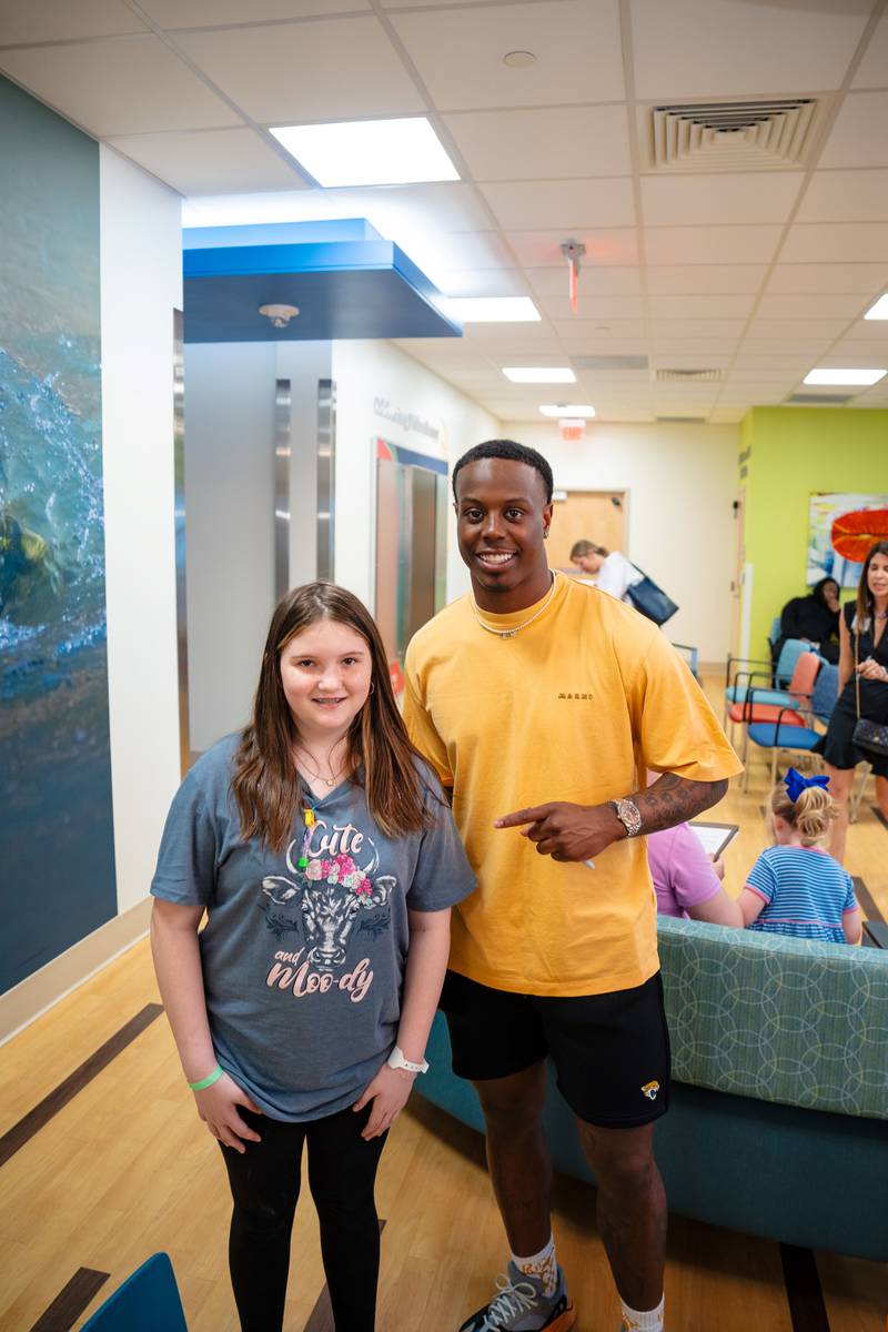 There were so many fans to meet Jags RB Travis Etienne as he visited Nemours Children's Health on Tuesday.