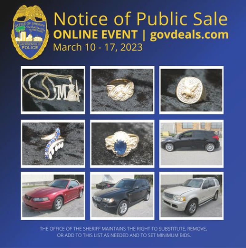 You may view/inspect the property up for bid at JSO’s police impound facility.