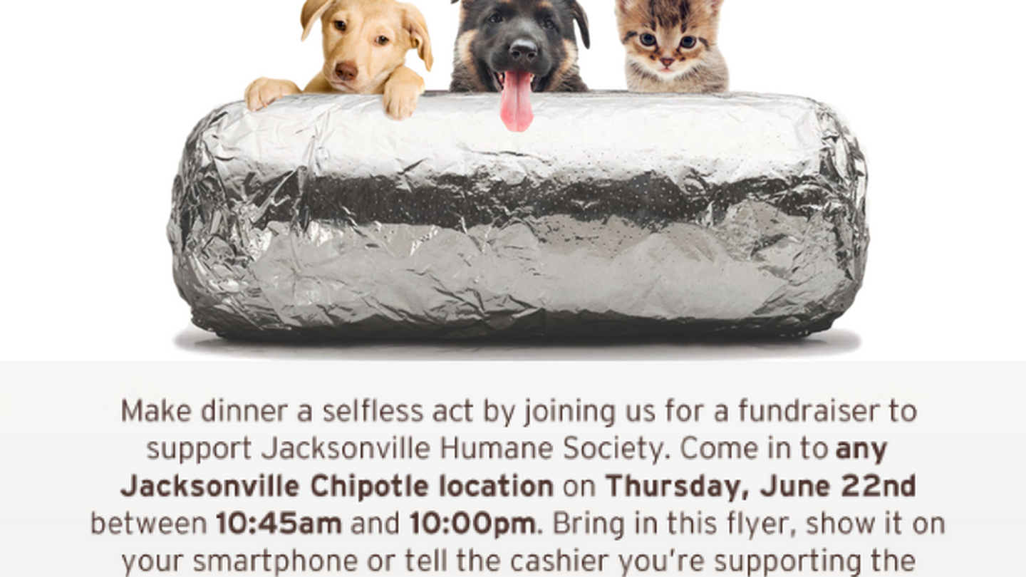 Chipotle to donate half of sales to Jacksonville Humane Society