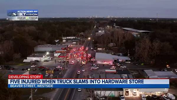 Five injured when truck slams into hardware store
