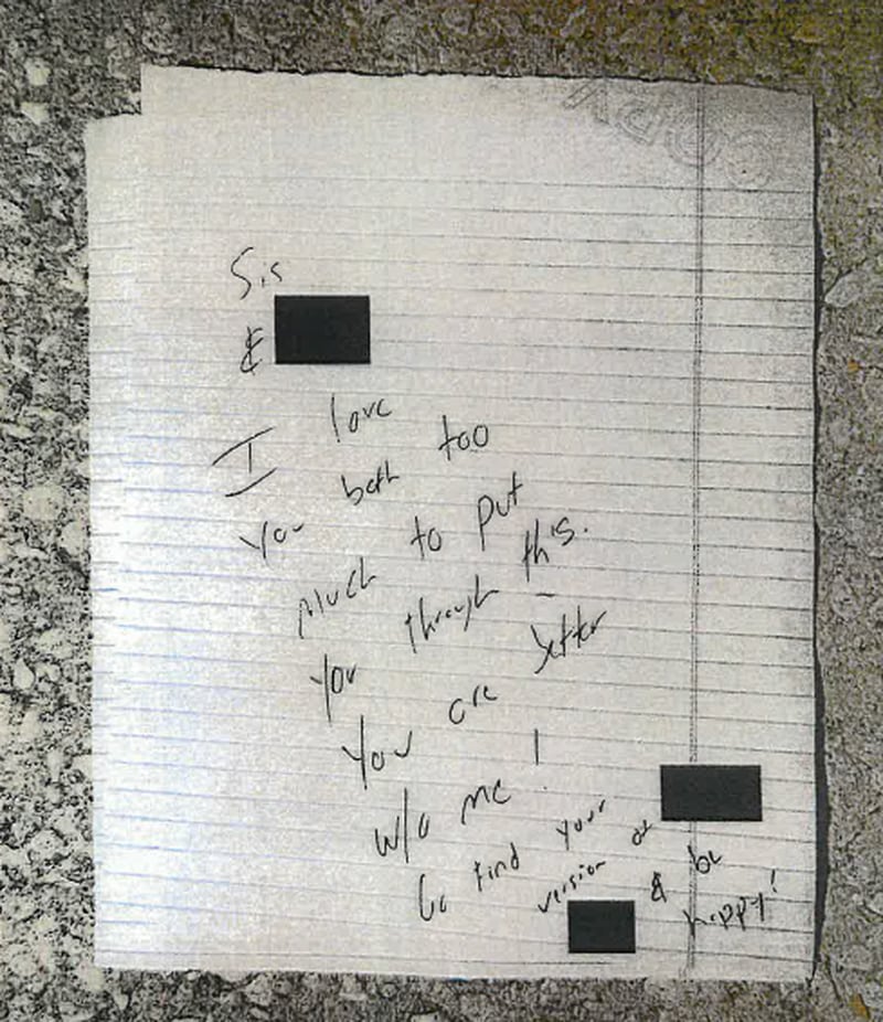 Stermon's suicide note to loved ones.