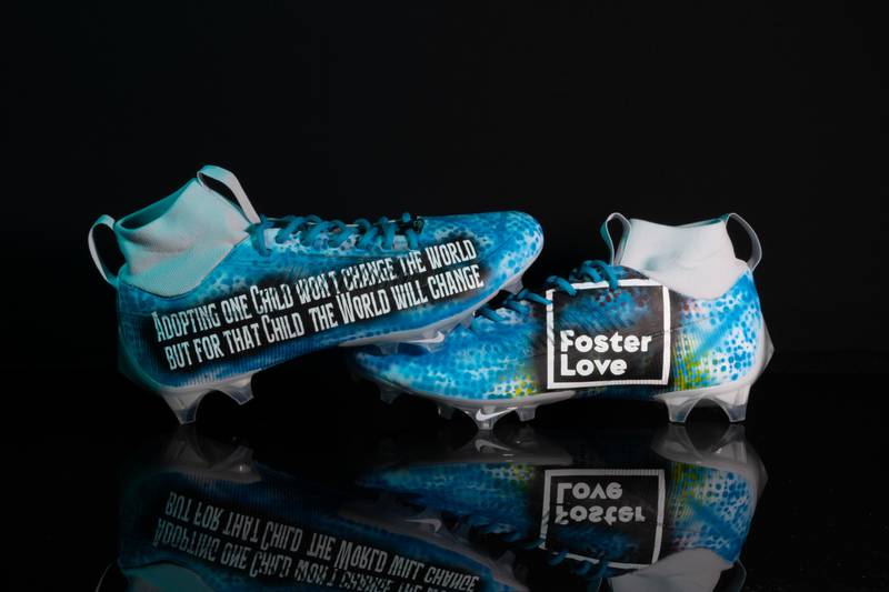 Zay Jones had these cleats designed for Foster Love, raising awareness for homelessness.