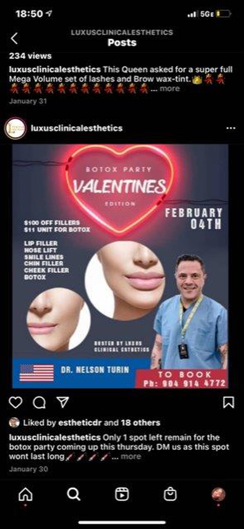 Online ads showed Turin posing as “Dr. Nelson Turin,” working out of a spa on San Jose Boulevard. One ad promoted an event called “Botox and Bubbles.” Police also found online videos that showed Turin injecting people.