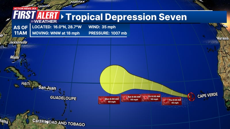 Tropical Depression Seven forms in far east Atlantic Ocean