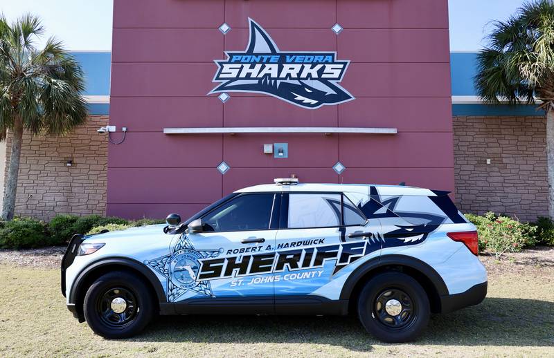 The Ponte Vedra Sharks are well represented on this St. Johns County Sheriff's Office vehicle in this year's graphics contest.