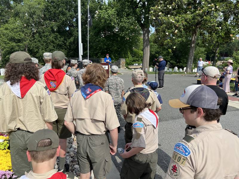 Flags placed at Alexandria National Cemetery in Alexandria, Virginia with the help of the National Capitol Area Council scouts in honor of fallen servicemembers.