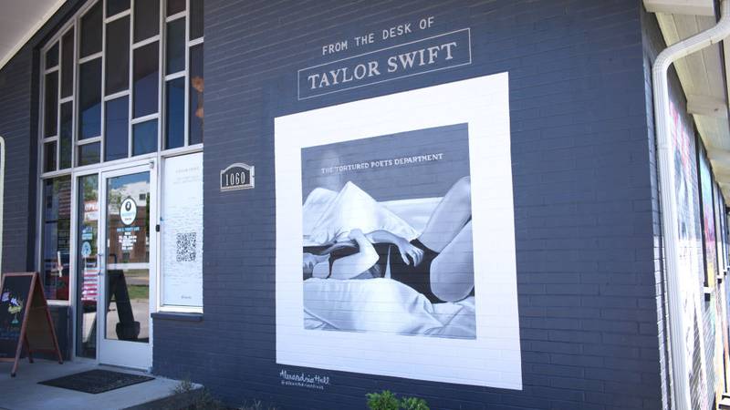 A mural depicting Taylor Swift's latest album.