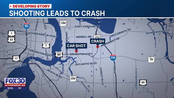 Man shot in leg flees scene then crashes car in Arlington area