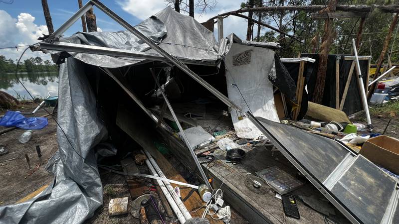 Homeless camp near the area where a body was found on Thursday in St. Marys, Ga.