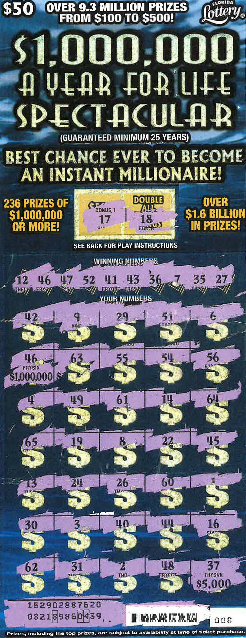 Local St. Johns woman won $1M in the scratch-off game A Year For Life Spectacular.