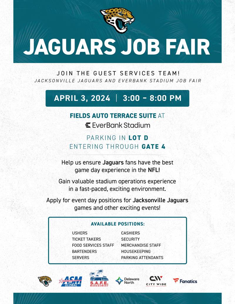 The Jacksonville Jaguars and partners are holding a job fair to fill more than 1,000 part-time positions.