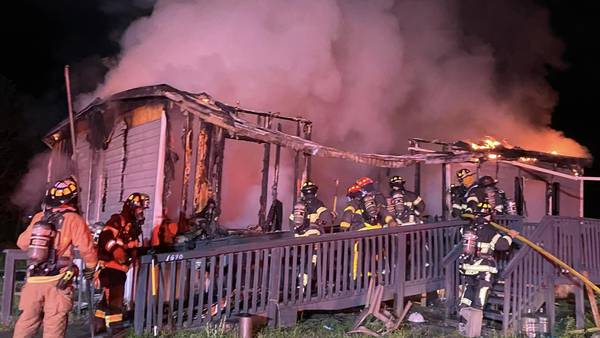 ‘Flames through the roof’: Clay Firefighters fight a mobile home fire