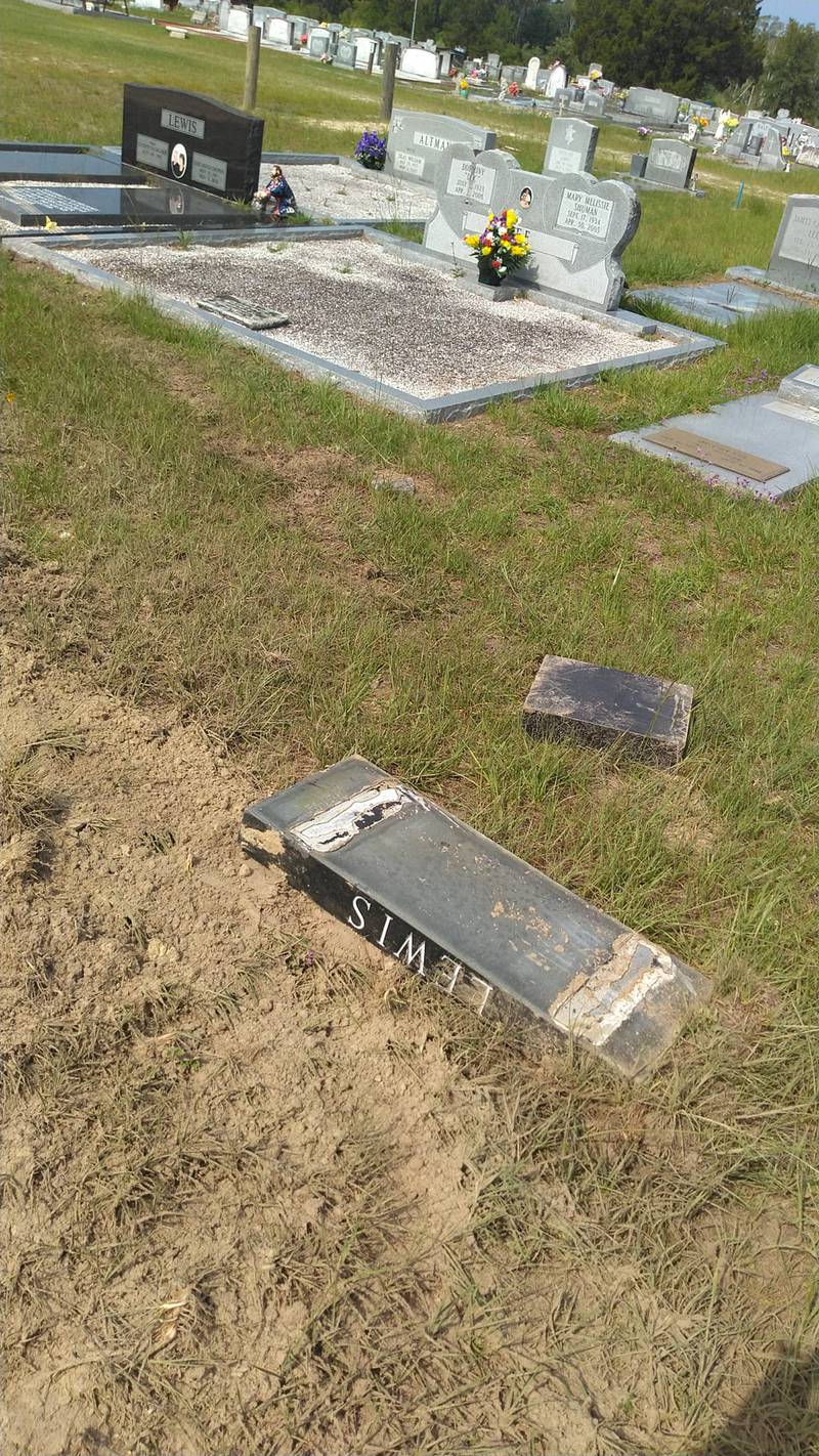 Search for hit-and-run driver who caused damage at High Bluff Cemetery in Brantley County.