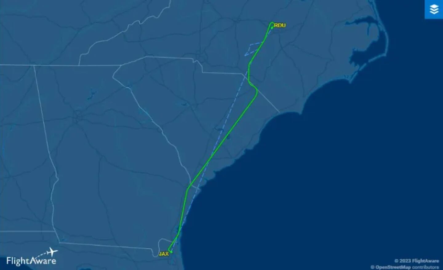 FlightAware shows American Airlines flight 3444 diverting to RDU.