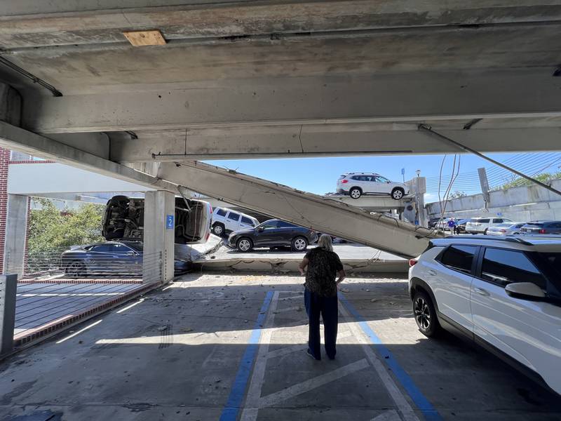 This photo sent in by a viewer shows inside of partially collapsed parking garage at Ascension St. Vincent's Riverside.