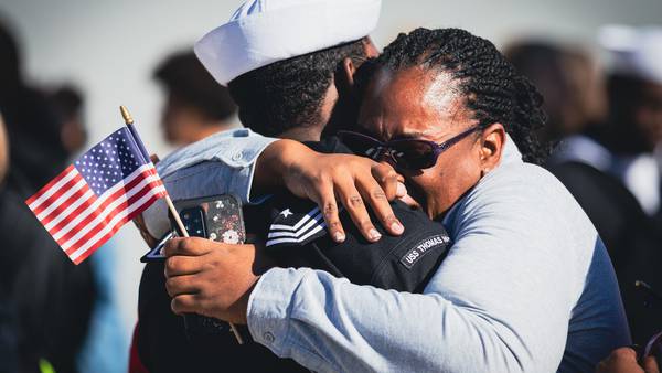 USS Thomas Hudner and crew make emotional return home after eight-month deployment