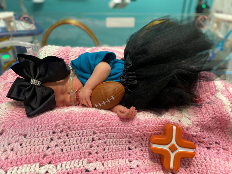 NICU nurses dress up babies for the Jags game this weekend.