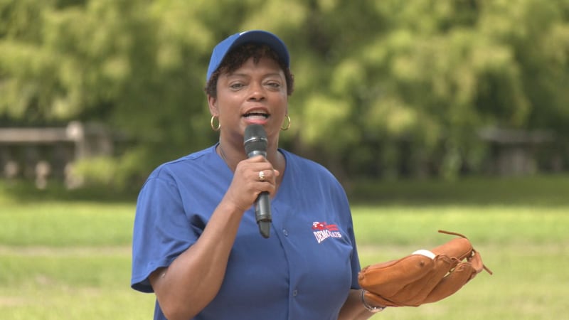 Senator Tracie Davis was there to throw the first pitch of the 17th annual 'Throwback Baseball Game.'