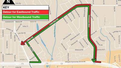 Detour of Arlington Expressway North Service Road at Alderman Place planned to start May 12
