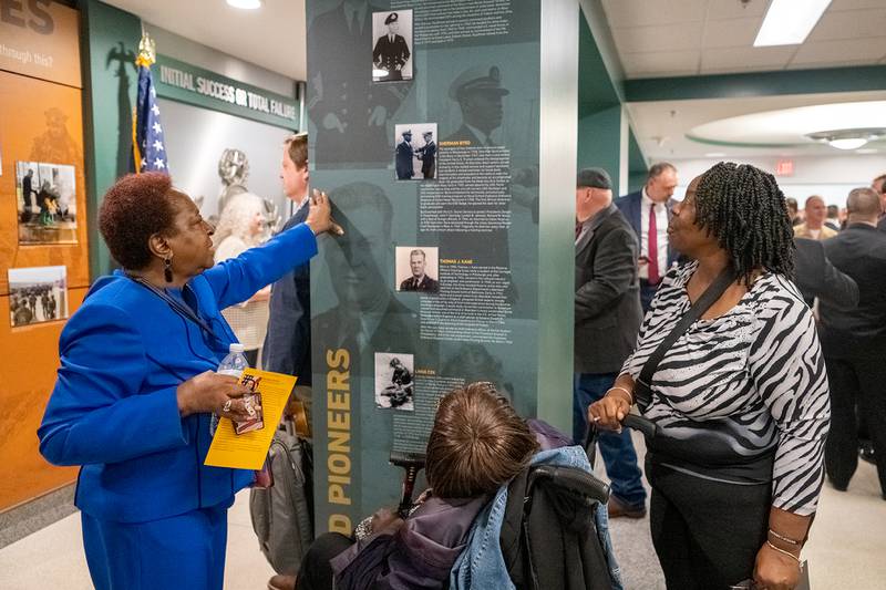 Family members of Sherman Byrd, the first African American Explosive Ordnance Disposal (EOD) Technician, attend the Pentagon EOD corridor exhibit unveiling in Arlington, Va., April 23, 2024.  The EOD Exhibit is the first and only exhibit of its kind in the Pentagon and represents the history, mission, culture, and tools of the Joint EOD Force. (U.S. Army photo by Christopher Kaufmann)