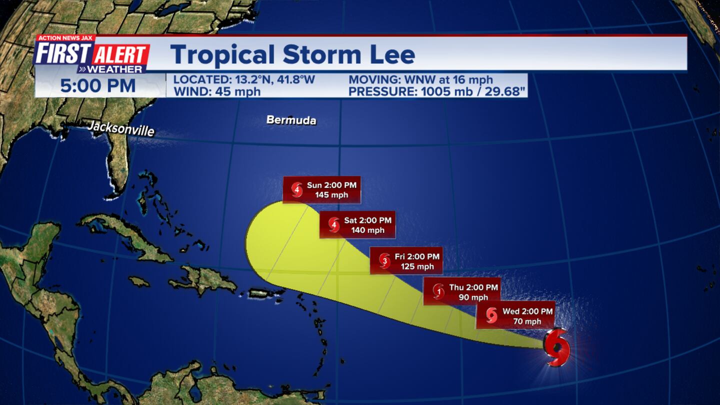 Tropical Storm Lee forms in central Atlantic, forecast to become ...
