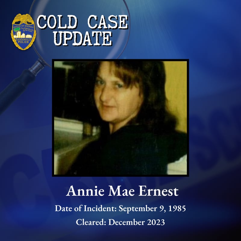The cold case murder of Annie Mae Ernest has been solved, Jacksonville police say.