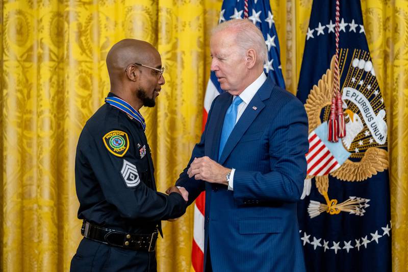 President Joe Biden attends a Medal of Valor ceremony, Wednesday, May 17, 2023, in the East Room of the White House. (Official White House Photo by Hannah Foslien)