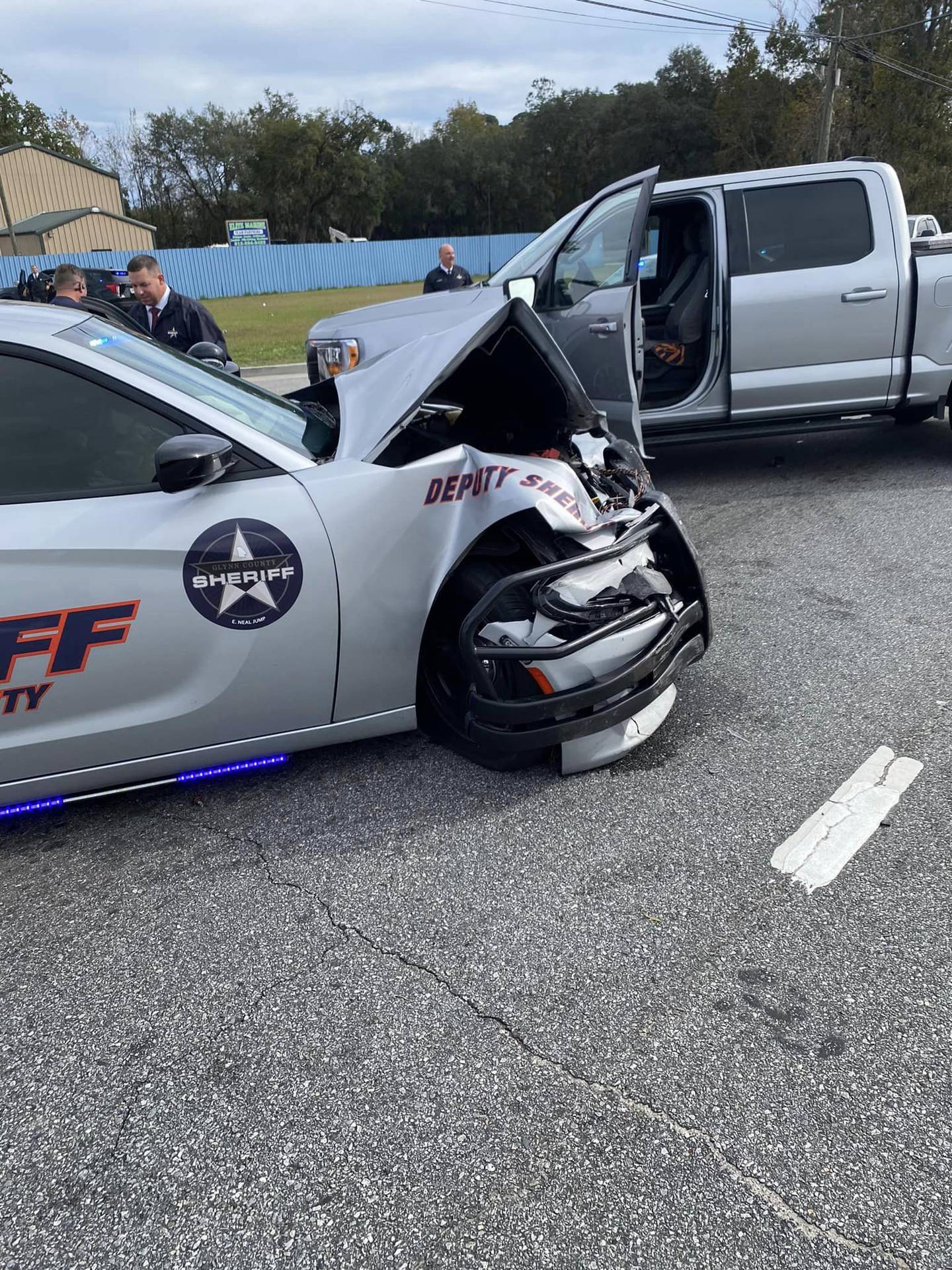 A Glynn County Sheriff's Deputy was injured in a car crash on Monday.
