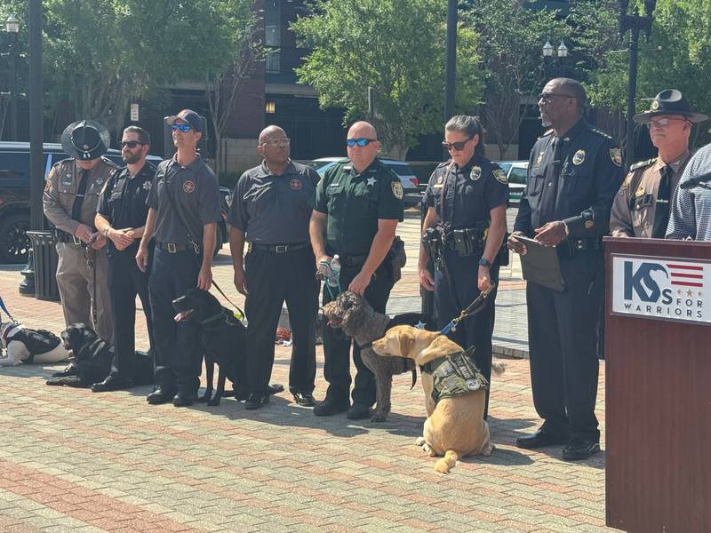Multiple Northeast Florida agencies gathered at Jacksonville's Fallen Officer Memorial to highlight the K9's For Warriors Station Dog Program.