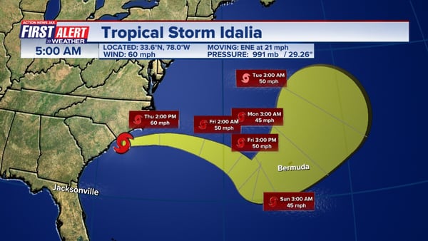 Idalia downgraded to a tropical storm, continues to move along Carolina coast