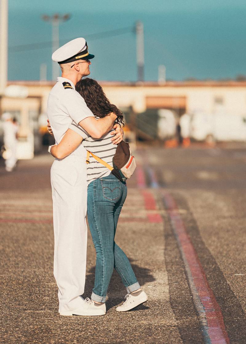 More love shared on the docks before USS Mason deploys to the Mediterranean.