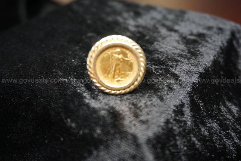 14K yellow gold ring with a 1992 $5 American Eagle 1/10 oz. gold coin.