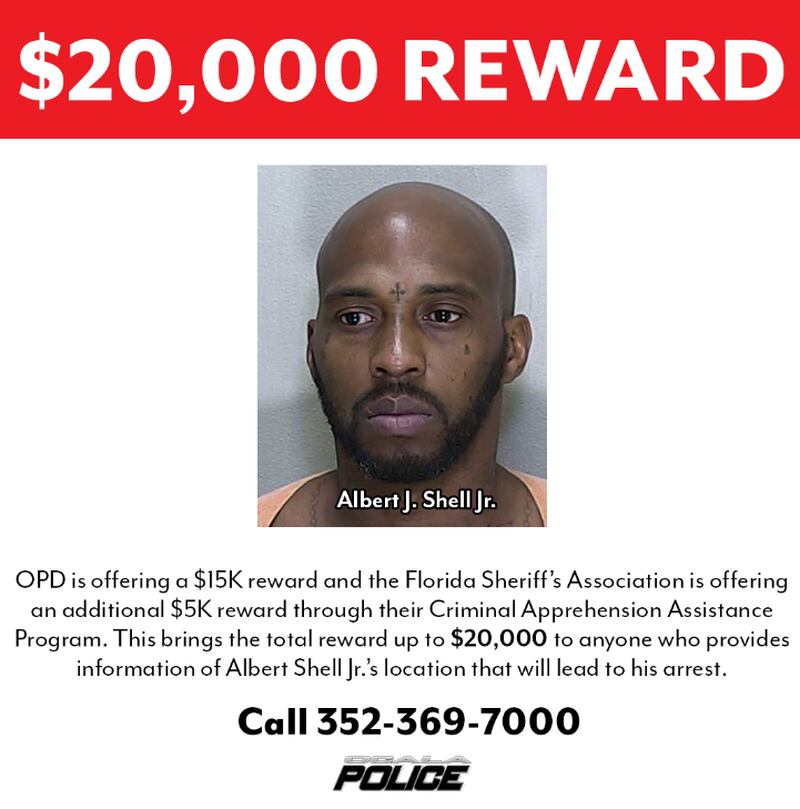 Florida Sheriff's Association increases reward for information leading to the arrest of Albert Shell Jr.
