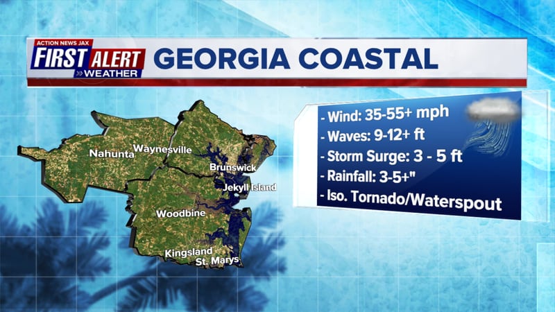 Nicole: Forecasted county-by-county impacts for coastal Southeast Georgia.