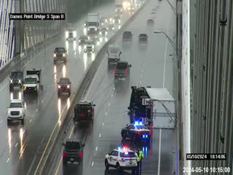 On the I-295 East Beltway, two lanes of the Dames Point Bridge northbound were blocked due to a truck on its side.