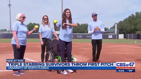 Raising awareness: Madison Schemitz  throws first pitch at UNF softball game