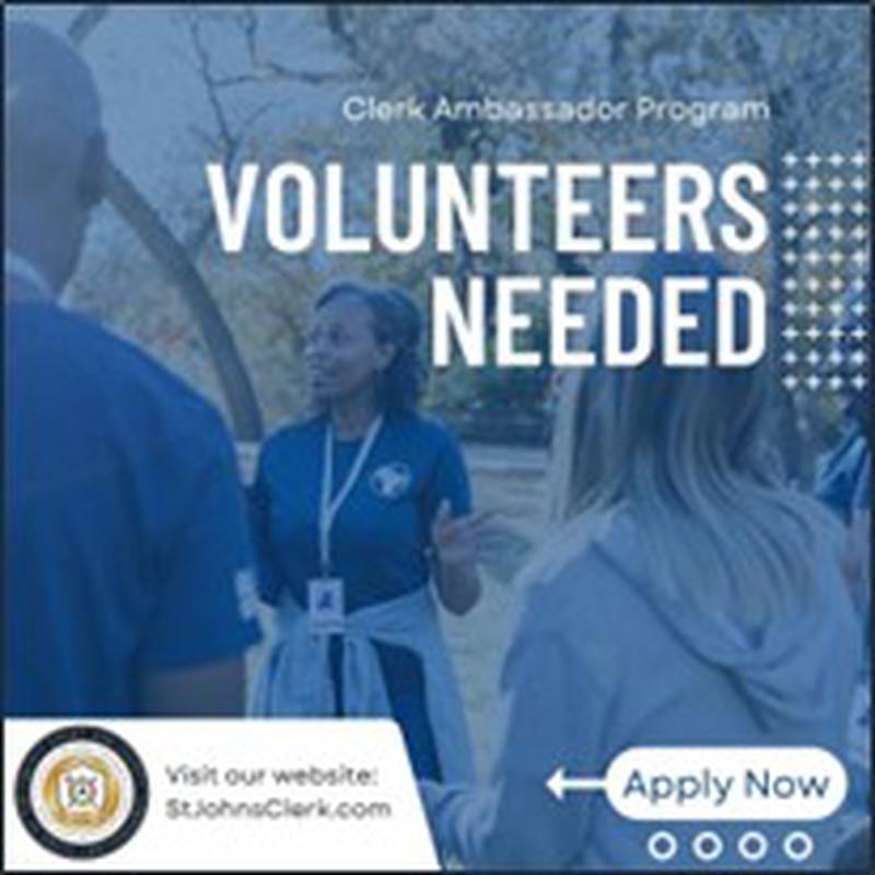 The St. Johns County Clerk of the Circuit Court and Comptroller’s Office is proud to announce the launch of our new Volunteer Clerk Ambassador Program.