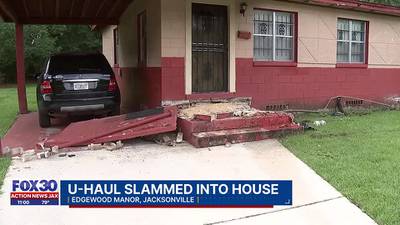 ‘I could have been coming out of my front door:’ Allegedly stolen U-Haul crashes into woman’s home